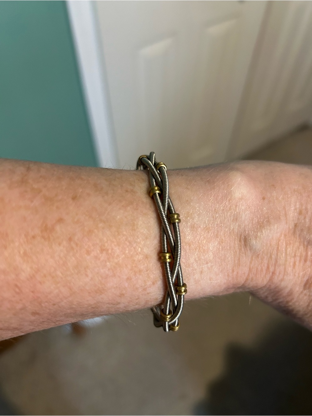 Two-Tone Braided guitar strings Bracelet with Gold Accents - Women Jewelry